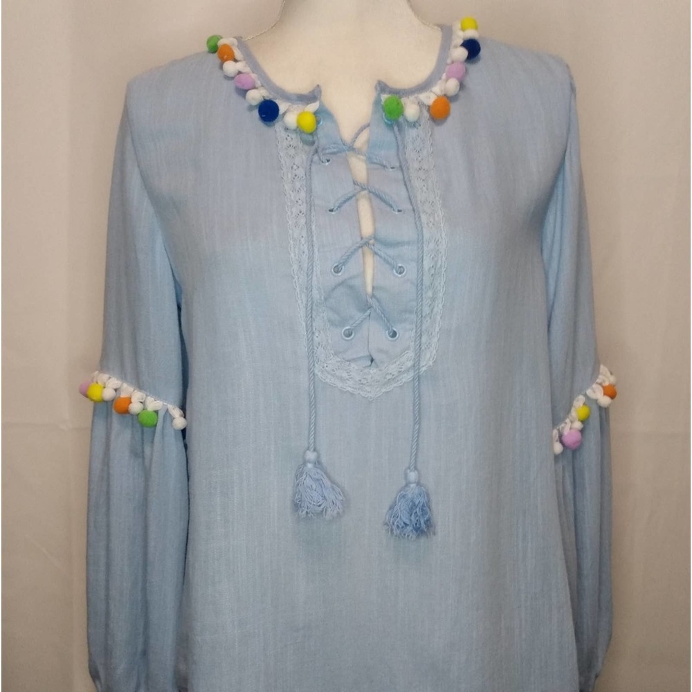 Love Riche light blue pom pom top